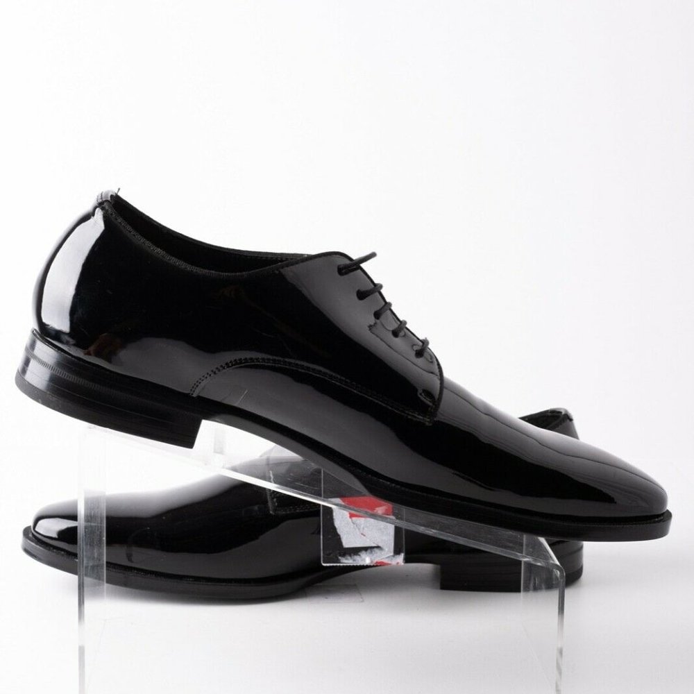 Zara Mens Black Derby Shoes Patent Finish Sz 12 45 - Picture 3 of 11